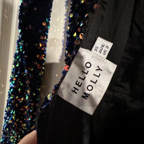 Blue Multi Color Sequin Long Sleeve Dress - Picture 7 of 7